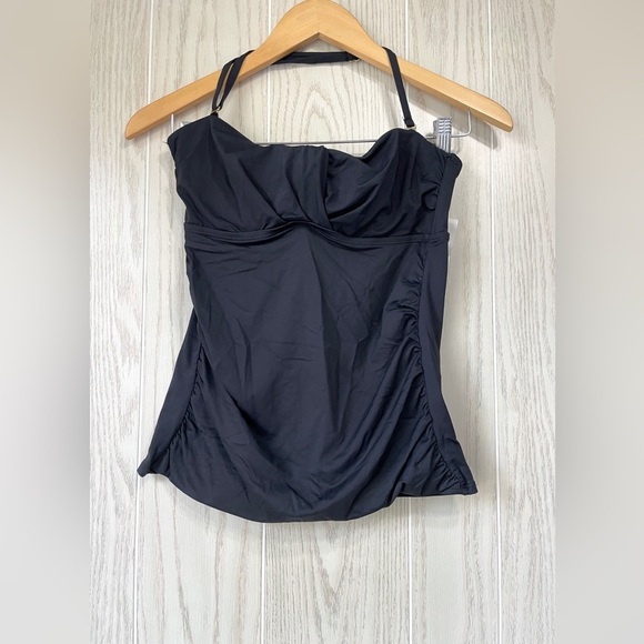 LOFT Beach Cinched Front Tankini Top Black Size M NWT - Picture 1 of 3